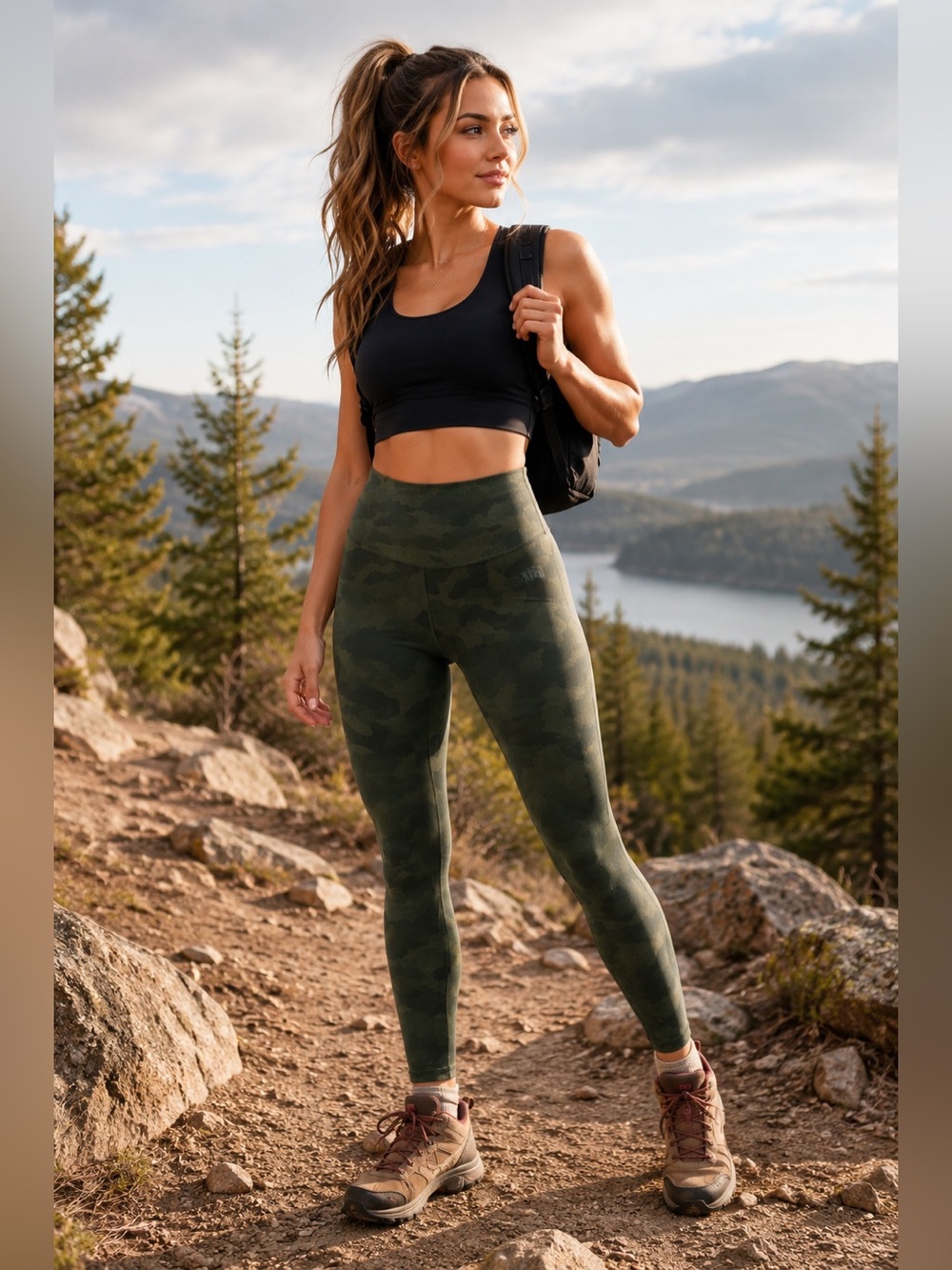 The North Face Green Camo High Rise 7/8 Leggings Small Hiking Activewear